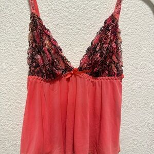 BCBGeneration Coral Babydoll Chemise with Black & Pink Lace